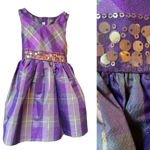 NWOT Bonnie Jean Purple Gold Dress Sparkle Belt Girls Size 5 Back Bow - Picture 1 of 4